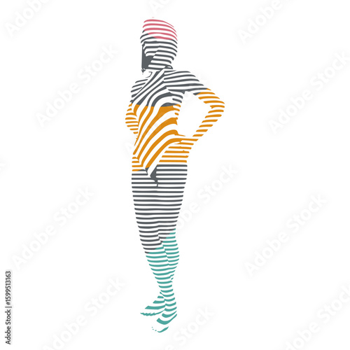 Illustration of a beautiful woman represented in stripes. Young attractive woman.