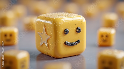 Shiny yellow cube emoticon with a star.