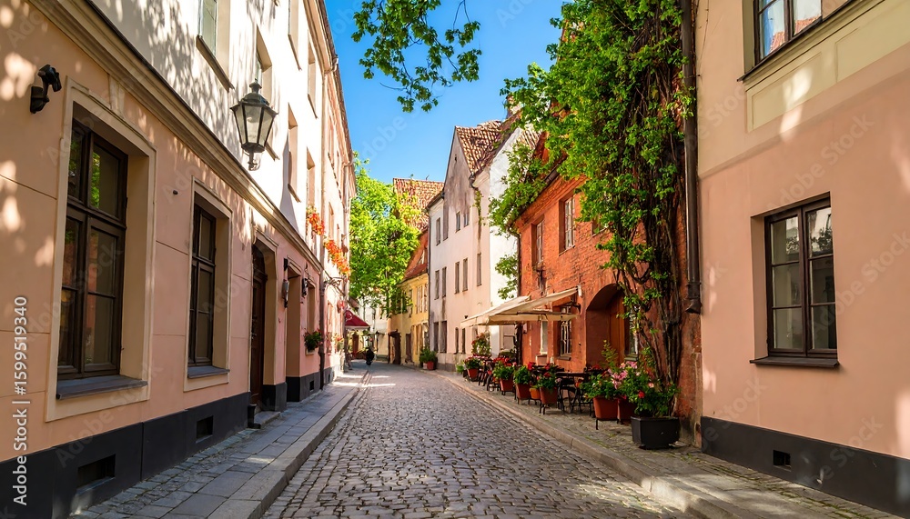 Fototapeta premium A sun-drenched European alleyway