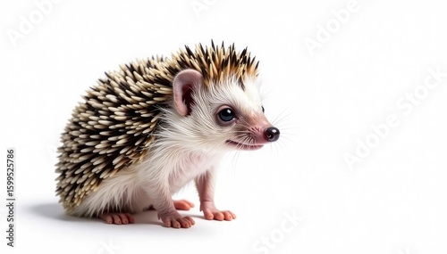 Tiny hedgehog isolated on pure white background , hedgehog, closeup