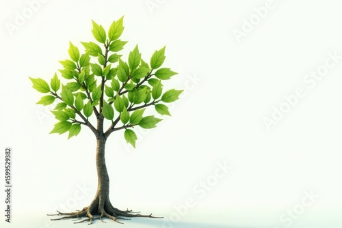 Young tree, delicate leaves, isolated white background, vibrant, growth, beginning