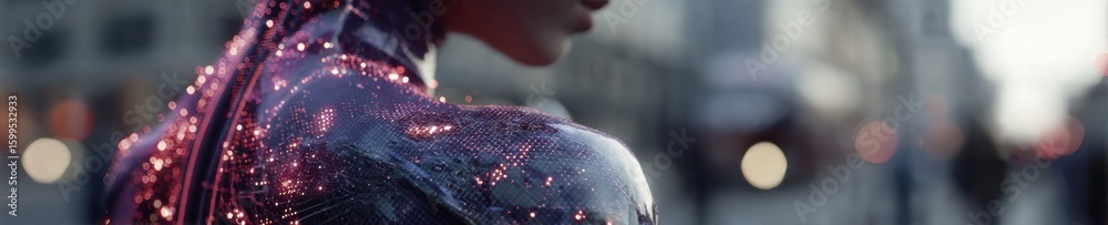 Obraz premium Premium Futuristic Smart Clothing with Biometric Sensors Displaying Real-Time Health Data for Young Professionals in Tech Marketing Campaigns