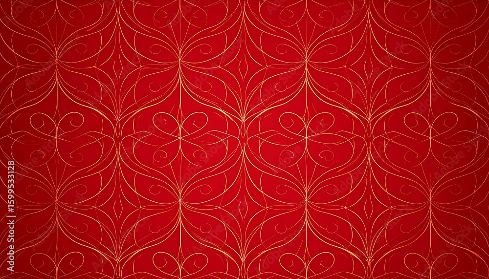 Ornate gold filigree pattern on a deep red background Ornate gold filigree pattern on a deep red background