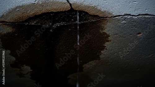 Leaking water from a cracked ceiling causes water damage and mold, a home repair issue.