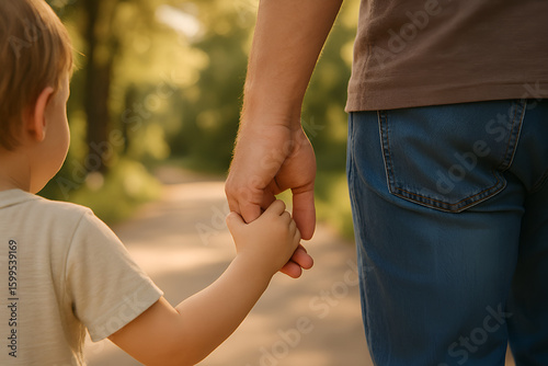 Child Holding Father’s Hand While Walking Together – Emotional Family Moment