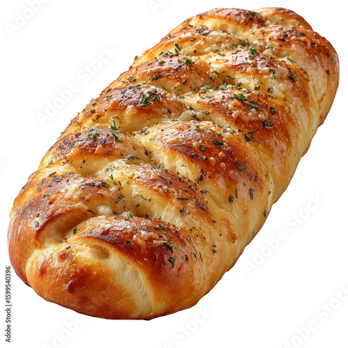 Delicious golden brown savory herb and cheese bread loaf with a crispy crust and soft interior isolated on transparent background