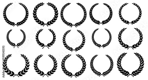 Collection of fifteen different laurel wreaths designs in vector format illustration