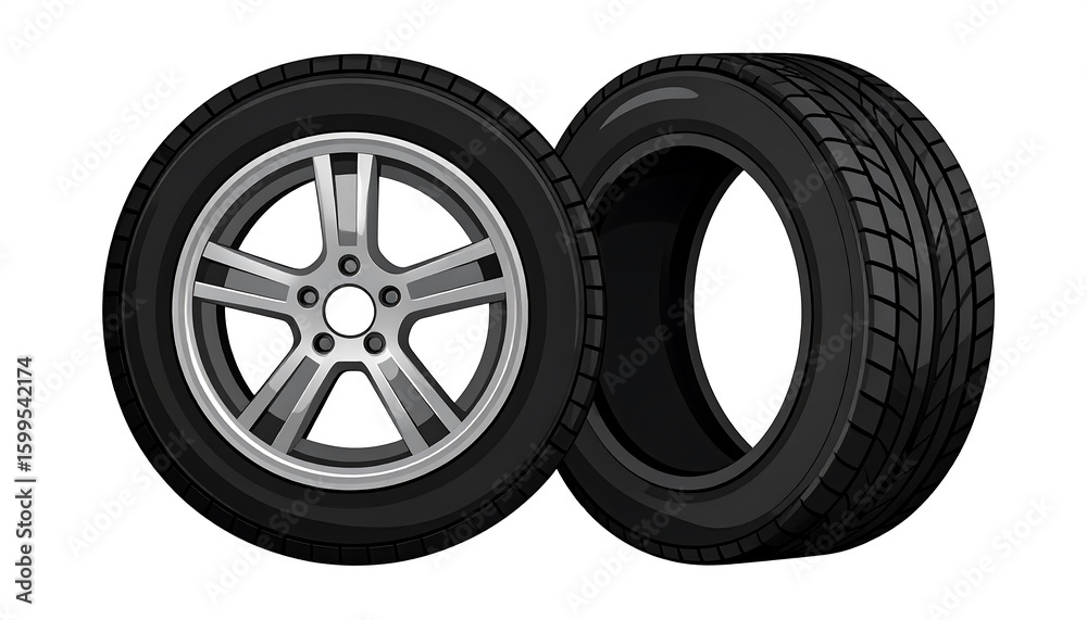 Fototapeta premium Two car tires on white background