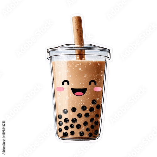 Happy Bubble Tea Cute Cartoon Illustration of