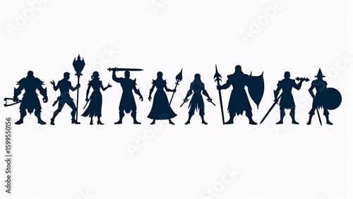 Nine Fantasy Game Character Silhouettes