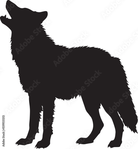 A black silhouette of a howling wolf against a white background.