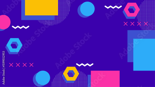 Vibrant geometric patterns on purple backdrop. Suitable for branding, social media, and modern design projects needing a dynamic touch.