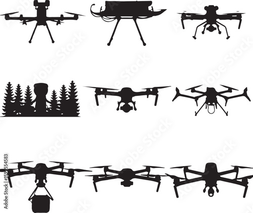 Aerial vehicles and forest scene drone quadcopter