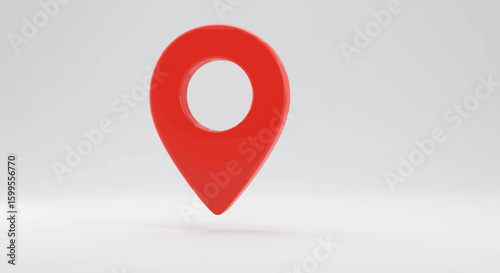 Minimalist red location pin, indicating location and navigation on light gray background