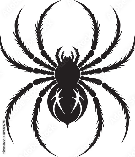 Black spider silhouette with spiky legs and patterned body arachnid insect