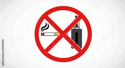 Symbol of prohibition for cigarette and electronic cigarette, no smoking, vaping area