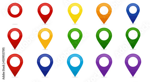 Variety of colorful location pin pointers for maps and navigational uses in design