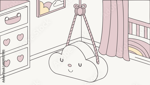 Adorable CloudShaped Baby Swing in a Pastel Nursery.