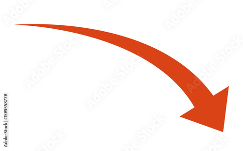 Red curved arrow pointing down right on white background