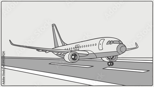 Cartoon Airplane Landing on Runway with Landing Gear Down.