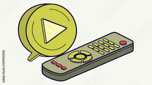 Cartoon Illustration of a TV Remote and Play Button.
