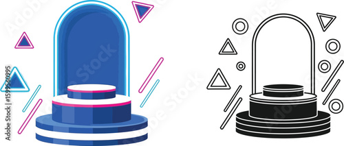 Product display stand mockup neon podium showcase platform stage promotion presentation advertising 3d render