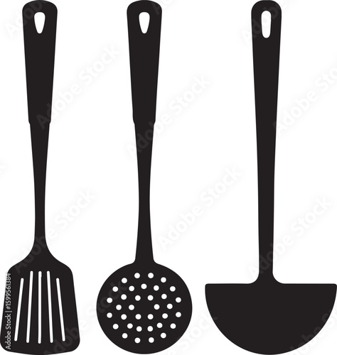 Black silhouette kitchen utensils spatula slotted spoon
