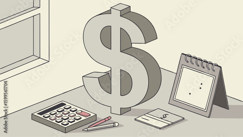 Dollar Sign Calculator Calendar and Pencils on a Desk.