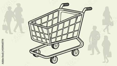 Empty Shopping Cart with People Walking by.