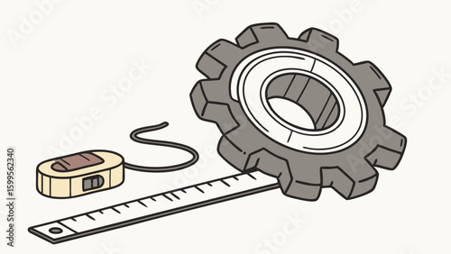 Gear Measuring Tape and Ruler Engineering Tools Illustration.