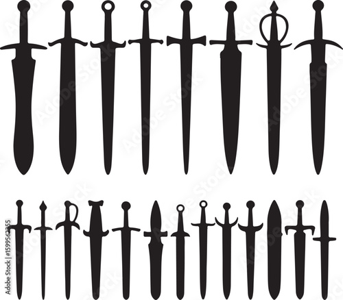 Collection of assorted medieval sword silhouettes weapon blade