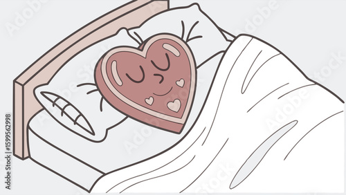 HeartShaped Cookie Sleeping Comfortably in a Bed with Pillow.
