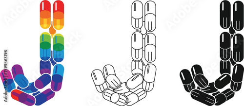Letter j made of pills capsules medical concept pharmaceutical industry health care pharmacy medication