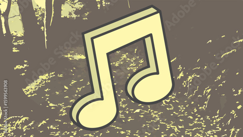 Isometric Eighth Note Symbol on Abstract Forest Floor.