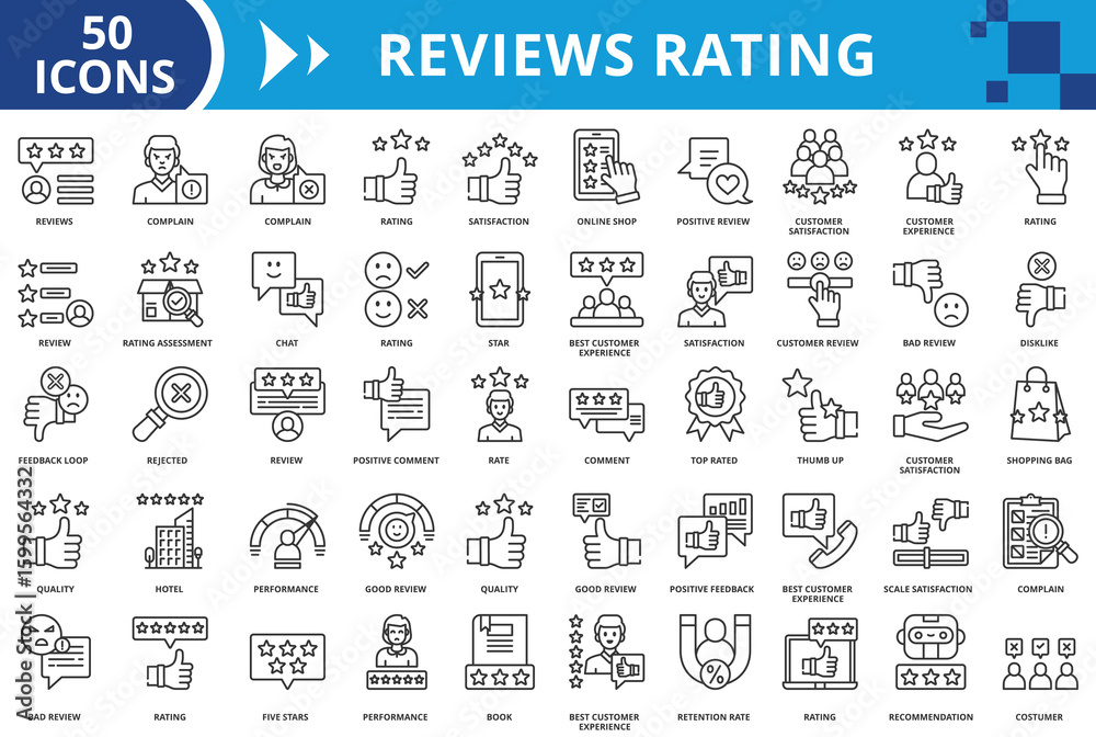 Fototapeta premium Reviews rating icon set collection vector illustration