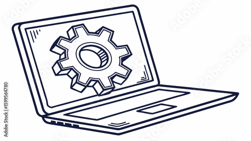 Laptop Displaying Gear Icon Representing Technology and Settings.