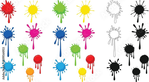Paint splatter vector colorful ink blots and stains design elements for graphic art and decoration