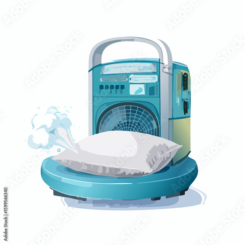 Breath-powered pillow machine inflating gently, symbol of calm breathing and emotional restoration.