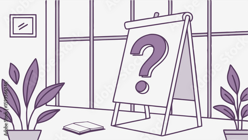 Question Mark on Flip Chart in Modern Room Setting.