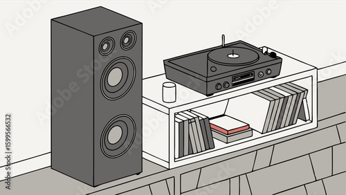 Retro Stereo System with Vinyl Records.