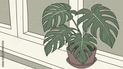 Stylish Monstera Plant on a Windowsill.