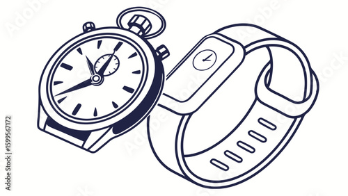 Stylish Timepiece and Smartwatch Combination Illustration.