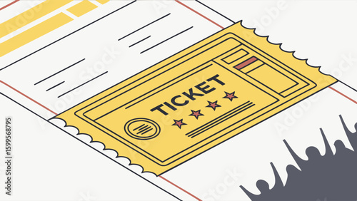Yellow Ticket Stub with Three Stars Illustration.