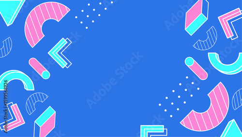Blue background with pink and teal geometric shapes is great for modern graphic design projects needing a vibrant and eye catching color palette.