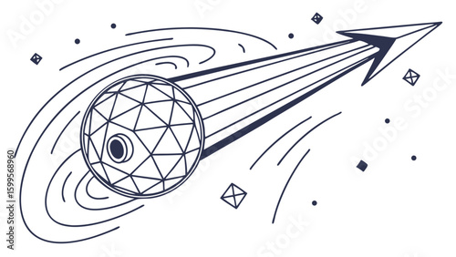 Abstract Illustration of a Geometric Sphere and Arrow.