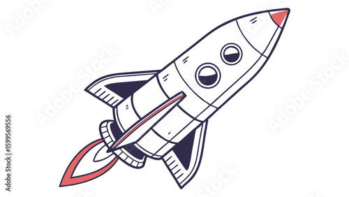 Cartoon Rocket Ship Launching with Flame Trail Illustration.