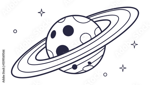 Cartoon Planet with Rings and Spots Space Illustration.
