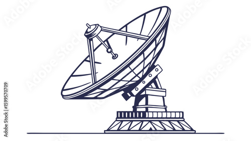 Detailed Line Art Illustration of a Satellite Dish Antenna.