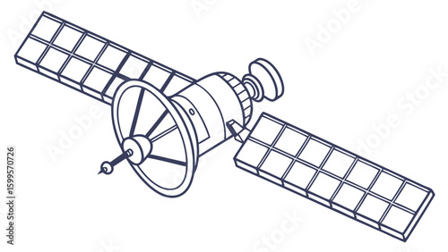 Detailed Line Drawing of a Communication Satellite in Space.