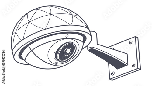 Dome Security Camera with Wall Mount Bracket Illustration.